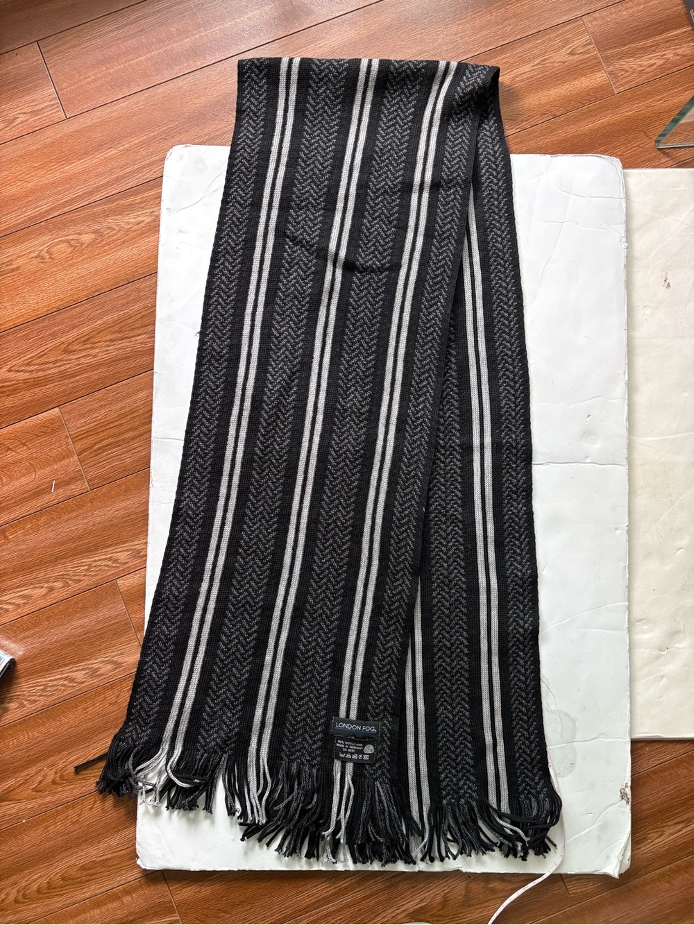 London Fog Black & Gray Striped Men’s Scarf 10.5 by 62